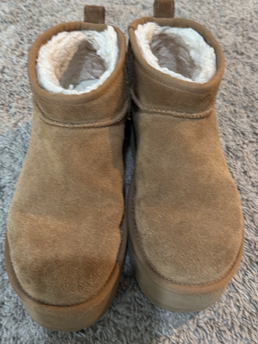 UGG Short Suede Shearling-Lined Ankle Boots in Chestnut Brown